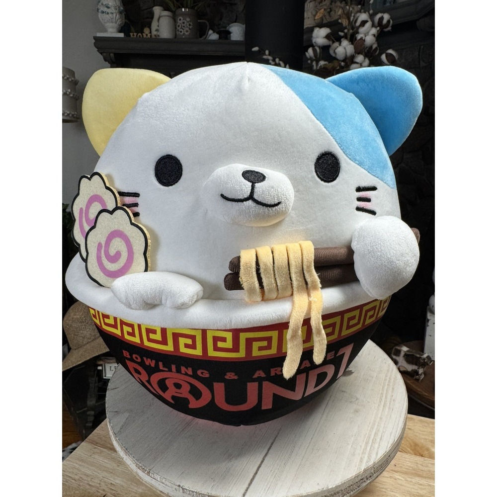 Round 1 Takashoji Ramen Noodle Bowl Plush Stuffed Cat 13" With Tag